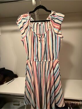 LC Lauren Conrad Pastel Stripe Midi Dress in Pink, Blue, Cream